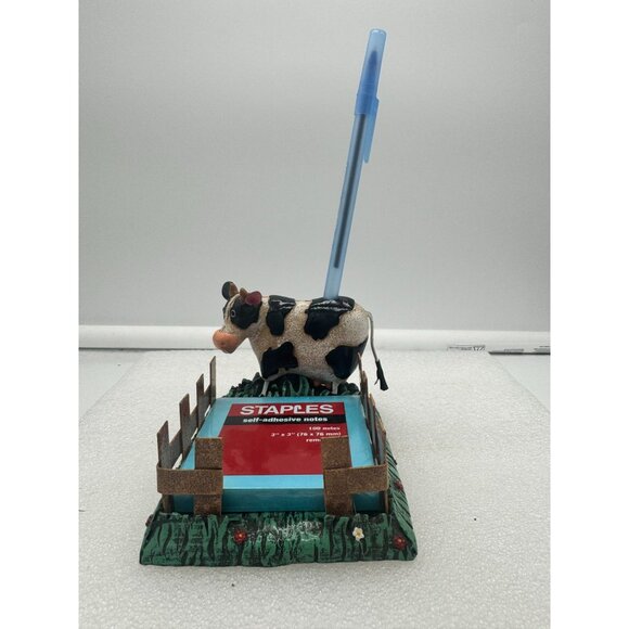 Vintage Cow Themed Desk Accessory Pen and Note Pad Holder - Picture 1 of 6